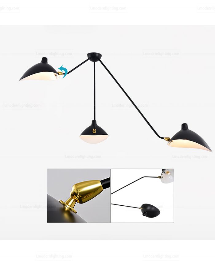 Serge Mouille Ceiling Spider Arm 3 Lamp